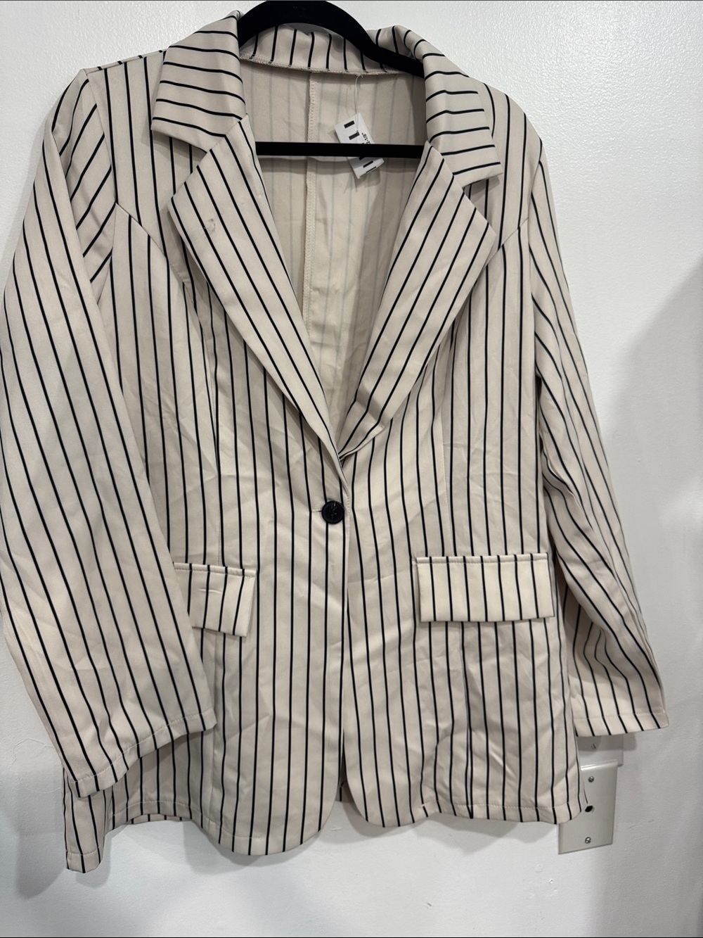 SHEIN Cream Blazer with Black Pinstripes